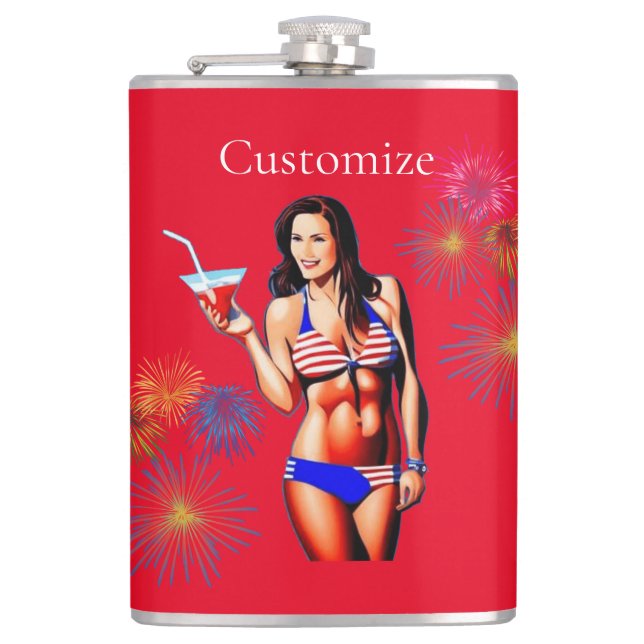 Patriotic Bikini Fitness Model Thunder_Cove  Flask (Front)