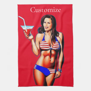 Patriotic Bikini Fitness Model Thunder_Cove  Kitchen Towel
