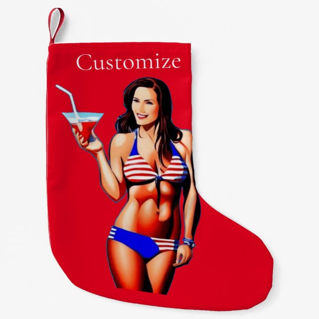 Patriotic Bikini Fitness Model Thunder_Cove  Small Christmas Stocking (Front)