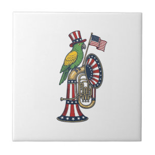 Patriotic Bird Vintage Engraving Music Shirt Desig Ceramic Tile