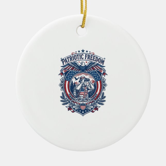 Patriotic Birdwatcher Vector Graphic Tee (2) Ceramic Ornament (Front)
