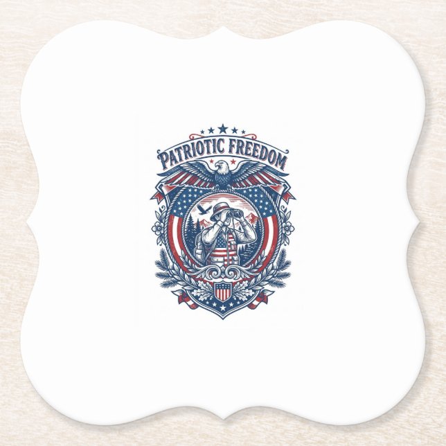 Patriotic Birdwatcher Vector Graphic Tee (2) Paper Coaster (Front)