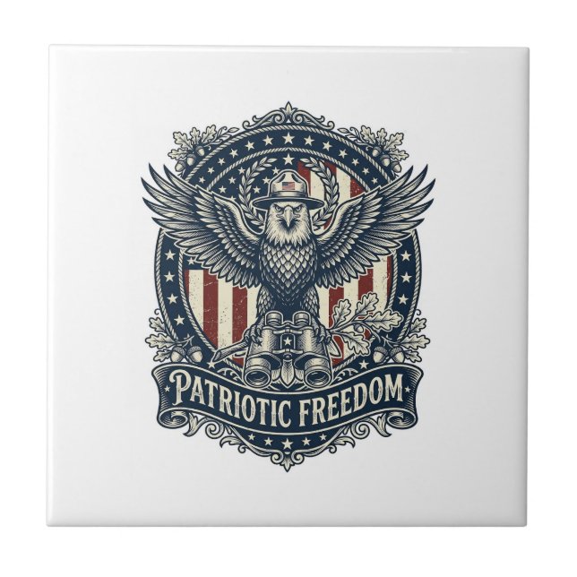 Patriotic Birdwatcher Vector Graphic Tee Ceramic Tile (Front)