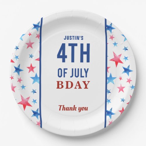 Patriotic Birthday 4th of July Red Blue Stars Paper Plates