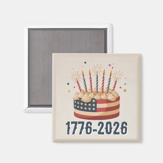 Patriotic Birthday Cake 1776-2026 Celebration Magnet (Front/Back)