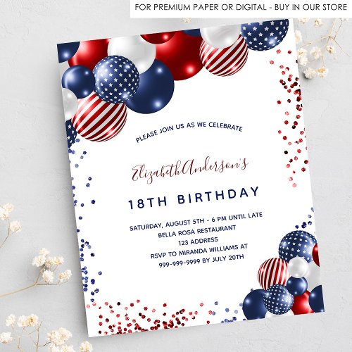 Patriotic birthday party budget invitation flyer