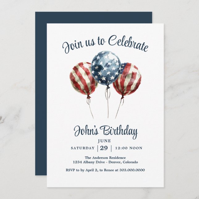 Patriotic Birthday Party Invitation (Front/Back)