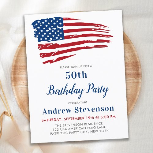 Patriotic Birthday Party USA American Flag  Invitation Postcard