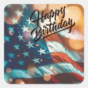 Patriotic Birthday Postcard Square Sticker