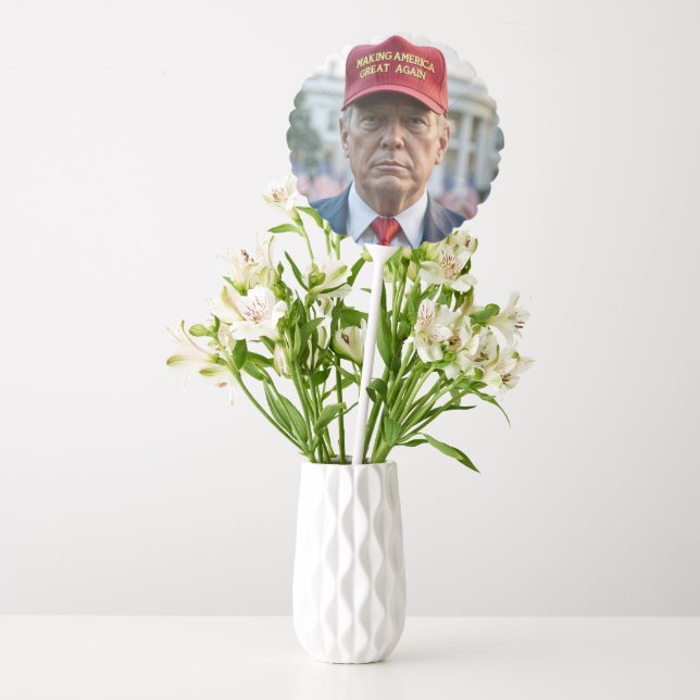 Patriotic Birthday Trump With Red MAGA Hat Balloon (Vase)