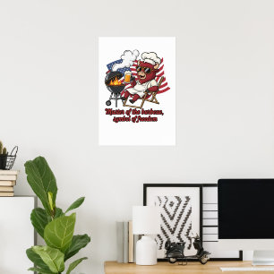 Patriotic Bison BBQ Master USA Flag Poster