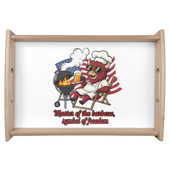 Patriotic Bison BBQ Master USA Flag Serving Tray (Front)