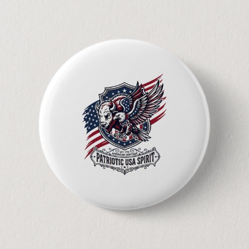 Patriotic Bison Eagle Crest Animal Hybrid Patrioti Button
