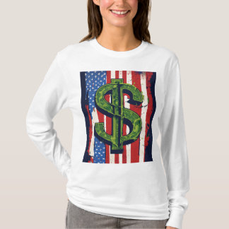 "Patriotic Bite: Dollar Sign with US Flag T-Shirt" T-Shirt