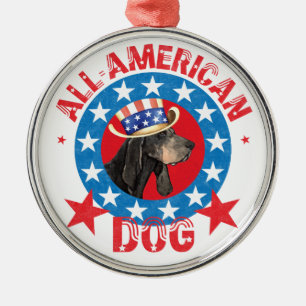 Patriotic Black and Tan Coonhound Metal Ornament