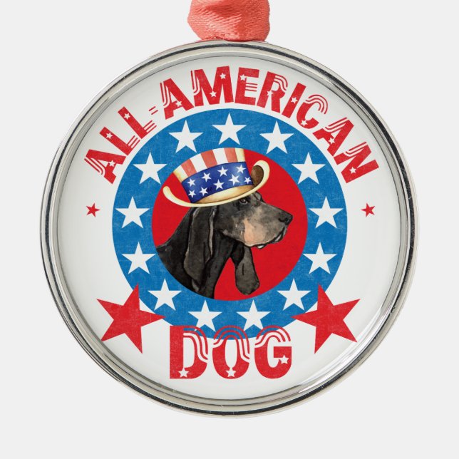 Patriotic Black and Tan Coonhound Metal Ornament (Front)
