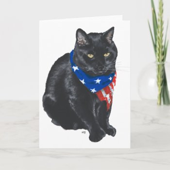 Patriotic Black Cat Card by MaggieRossCats at Zazzle