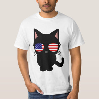 Patriotic Black Cat Funny T-shirt Sunglasses