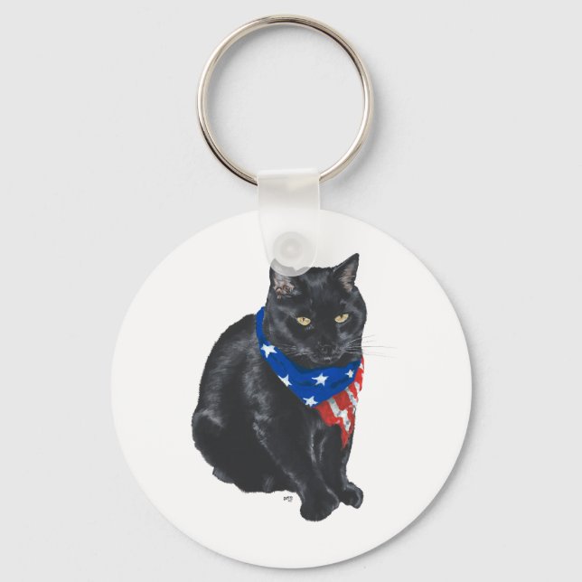 Patriotic Black Cat Keychain (Front)