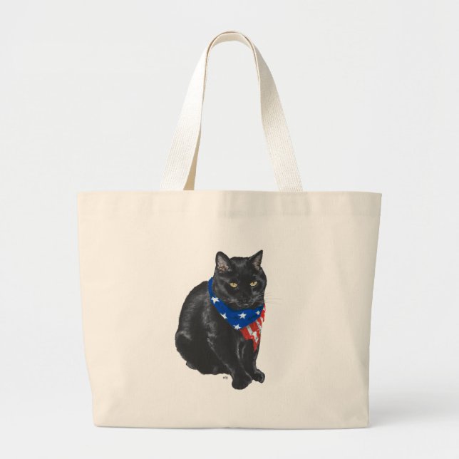 Patriotic Black Cat Large Tote Bag (Front)