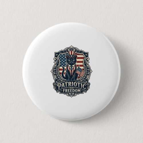 Patriotic Black Cat Vector Graphic Tee (2)_1 Button