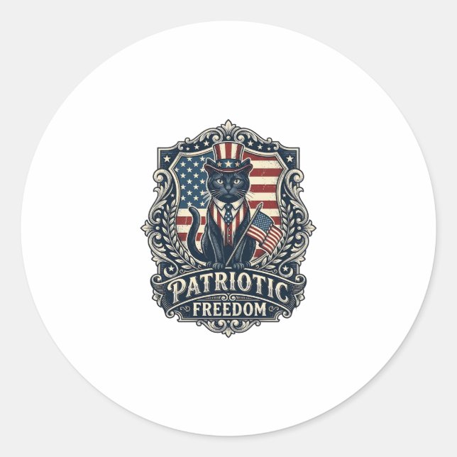 Patriotic Black Cat Vector Graphic Tee (2)_1 Classic Round Sticker (Front)