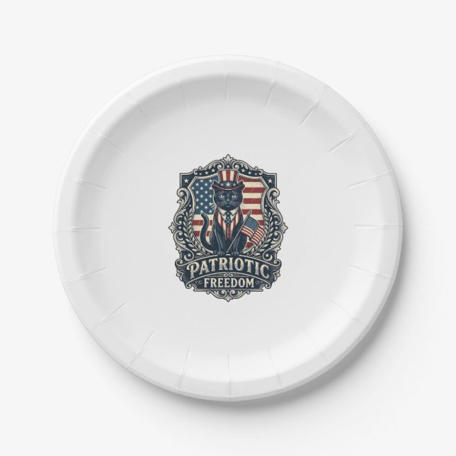 Patriotic Black Cat Vector Graphic Tee (2)_1 Paper Plates (Front)