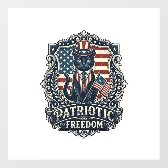 Patriotic Black Cat Vector Graphic Tee (2)_1 Window Cling (Sheet)