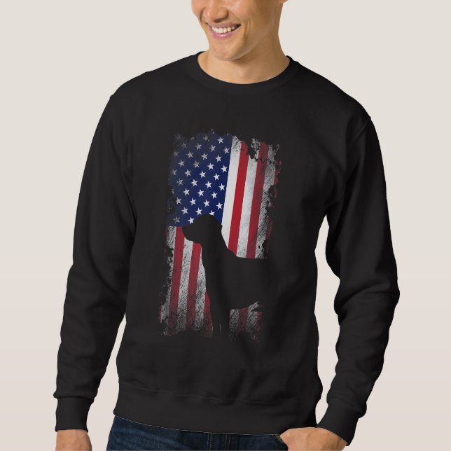 Patriotic Black Lab American Flag Cool Dog Sweatshirt (Front)