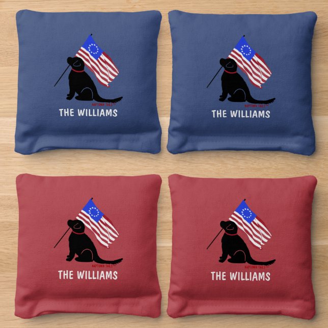 Patriotic Black Lab American Flag Cornhole Bag Set (Wood)