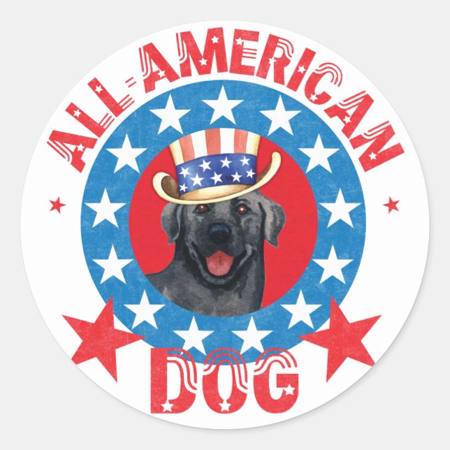 Patriotic Black Lab Classic Round Sticker (Front)