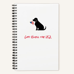 Patriotic Black Lab Dog Silhouette American Flag Notebook