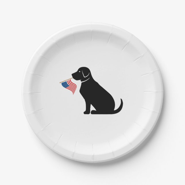 Patriotic Black Lab Dog Silhouette American Flag  Paper Plates (Front)