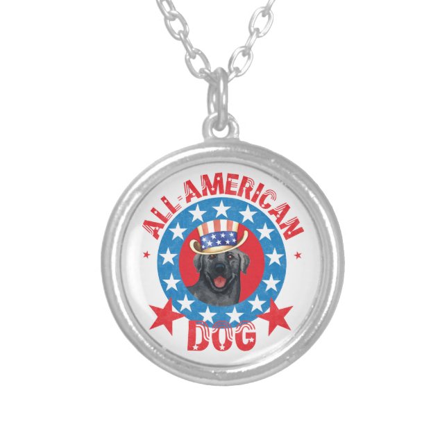 Patriotic Black Lab Silver Plated Necklace (Front)