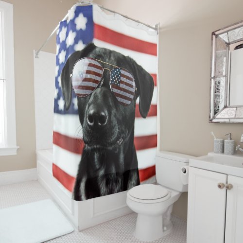 Patriotic Black Labrador in Sunnies Shower Curtain