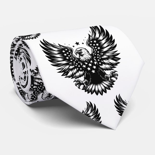 Patriotic Black & White American Flag Bald Eagle  Neck Tie (Rolled)