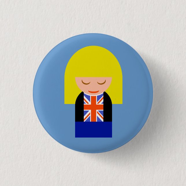 Patriotic Blond Girl In A Union Jack Flag Tee Pinback Button (Front)