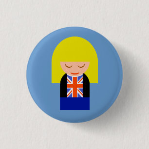 Patriotic Blonde Girl In A Union Jack Flag Tee Pinback Button