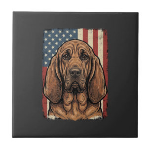 Patriotic Bloodhound Dog American Flag Art_1 Ceramic Tile