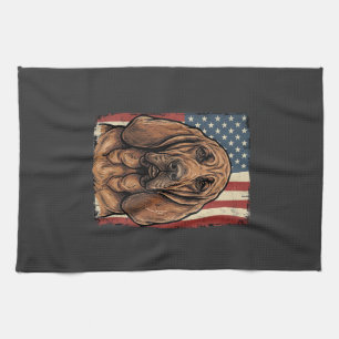 Patriotic Bloodhound Dog American Flag Art_1 Kitchen Towel