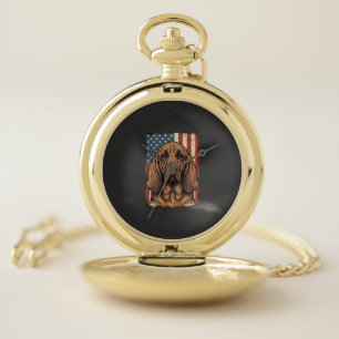 Patriotic Bloodhound Dog American Flag Art_1 Pocket Watch