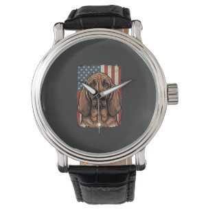 Patriotic Bloodhound Dog American Flag Art_1 Watch