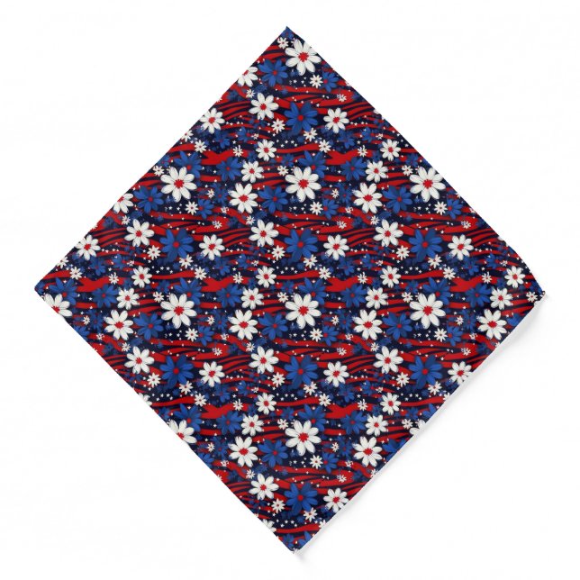 Patriotic Bloom – Stars, Stripes & Floral Elegance Bandana (Front)