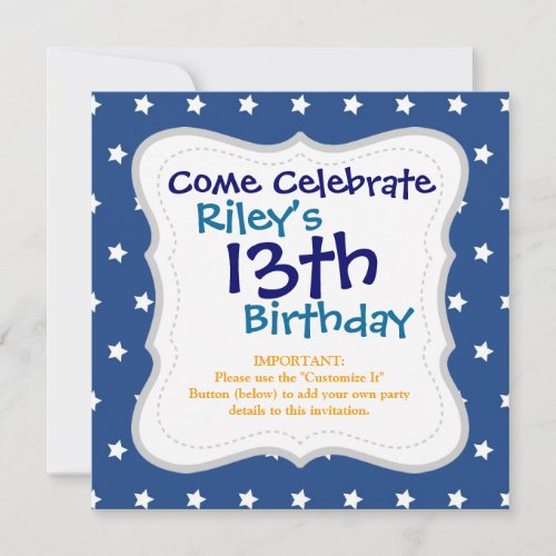 Patriotic Blue and White Stars Freedom Invitations
