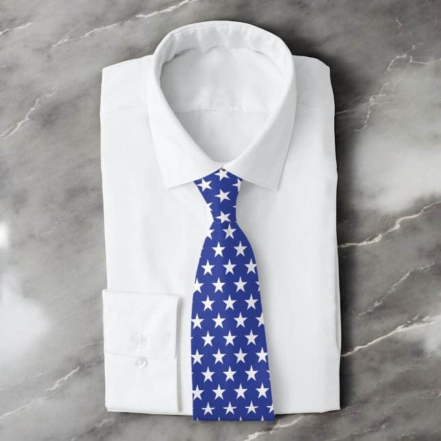 Patriotic Blue and White Stars Pattern Neck Tie (Creator Uploaded)