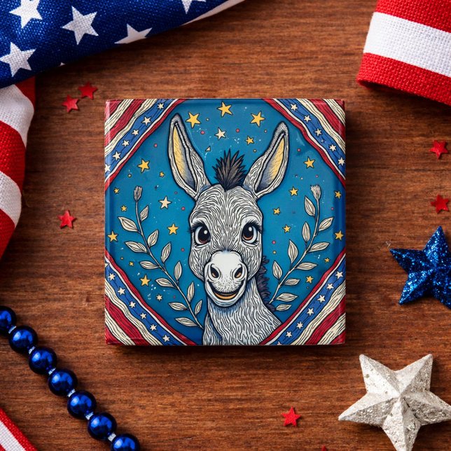 Patriotic Blue Donkey Illustration Button (Creator Uploaded)
