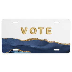 Patriotic Blue Gold Agate Vote License Plate