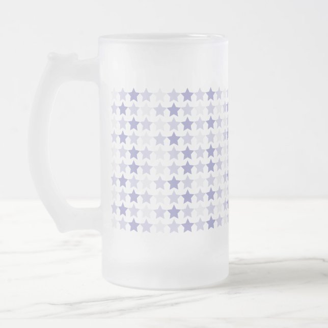 Patriotic Blue Ombre Stars Frosted Glass Beer Mug (Left)