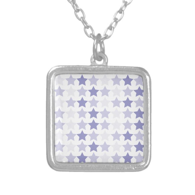 Patriotic Blue Ombre Stars Silver Plated Necklace (Front)