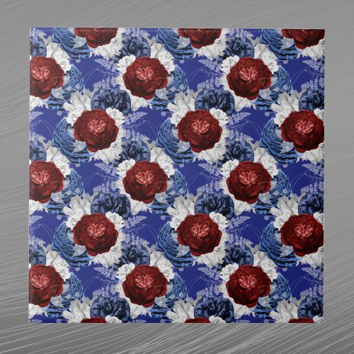 Patriotic Blue Red Rose Bouquet Ceramic Tile